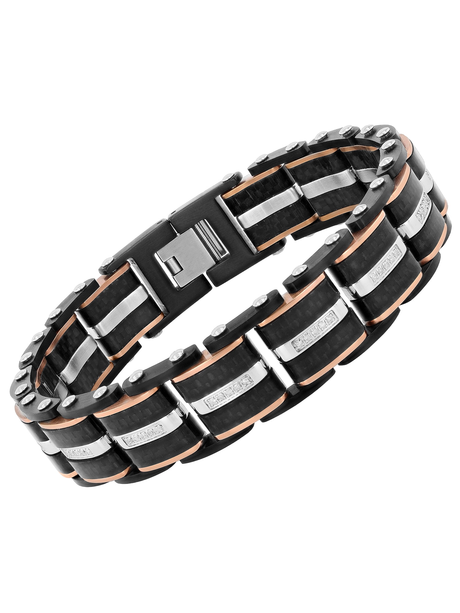 Mens 0.15 ctw Diamond Two-Tone Stainless Steel Link Bracelet