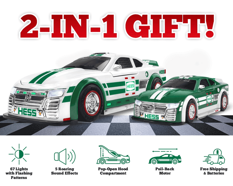 Hess Toy Truck 2025 Stock Car Racers, Annual Holiday 2-in-1 Race Car Duo Limited-Edition