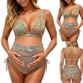thumbnail image 4 of LPKRT Maternity Two Piece Swimsuit with vintage Print - High Waisted Pregnancy Bikini Set with Side Tie Detail, 4 of 7
