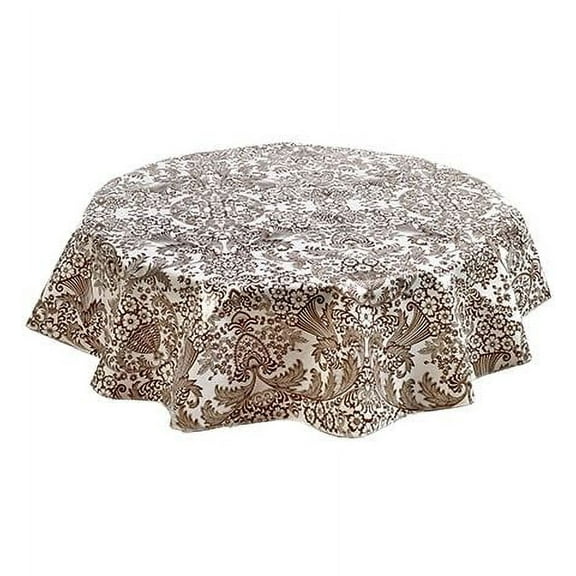 Round Freckled Sage Oilcloth Tablecloth in Toile Brown (68")