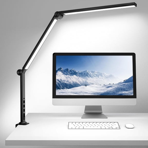 Mlambert LED Desk Lamp with Clamp, Dimmable Reading Lamps, 4 Color Temperatures, 10 Brightness Levels, Table Light for Home Office & Dorm, Black