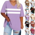 thumbnail image 2 of Fengactive Women's Plus Size Short Sleeve V Neck Tops Loose Fit Color Block Summer T Shirts, 2 of 5
