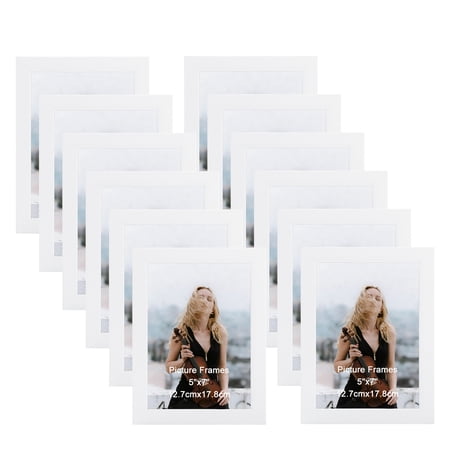 5x7 Picture Frame Set of 12, White Woodgrain Photo Frames Bulk for Wall or Tabletop