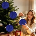 thumbnail image 4 of 15 Centimeter Large Blue Glitter Christmas Ball Ornament, Sparkly Fluffy Hanging Ball for Christmas Tree, Wreath, Holiday Parties Decoration, 4 of 9