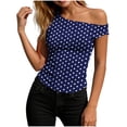 thumbnail image 2 of VEKDONE Off Shoulder Tunic Tops for Women Cute Sleeveless Polka Dot Shirts Sexy Ruched Going Out Tank Top Casual Stretch Slim Fit Y2K Tank Tops Blue L, 2 of 6