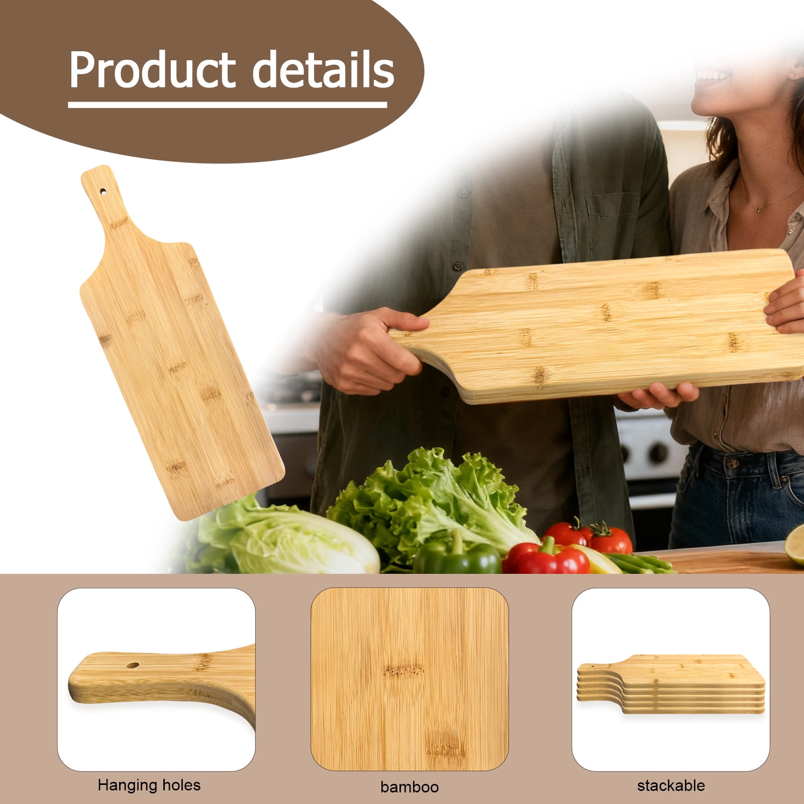 5 PCS Wood Cutting Board Bulk Chopping Board Laser Engraving Serving Board with Handle Charcuterie Boards for Customized Housewarming Gift 17" x 5.8" Bamboo