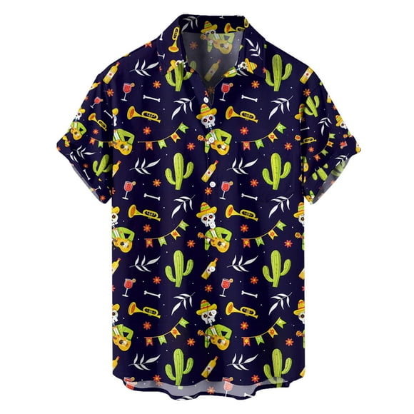 LUOGENLI Mens T-Shirts Graphic Tees Vintage Valentines Men's Button up Trend Summer Pocket Short Sleeved Shirt Mens T-Shirts Graphic Tees Summer Clothes Black L