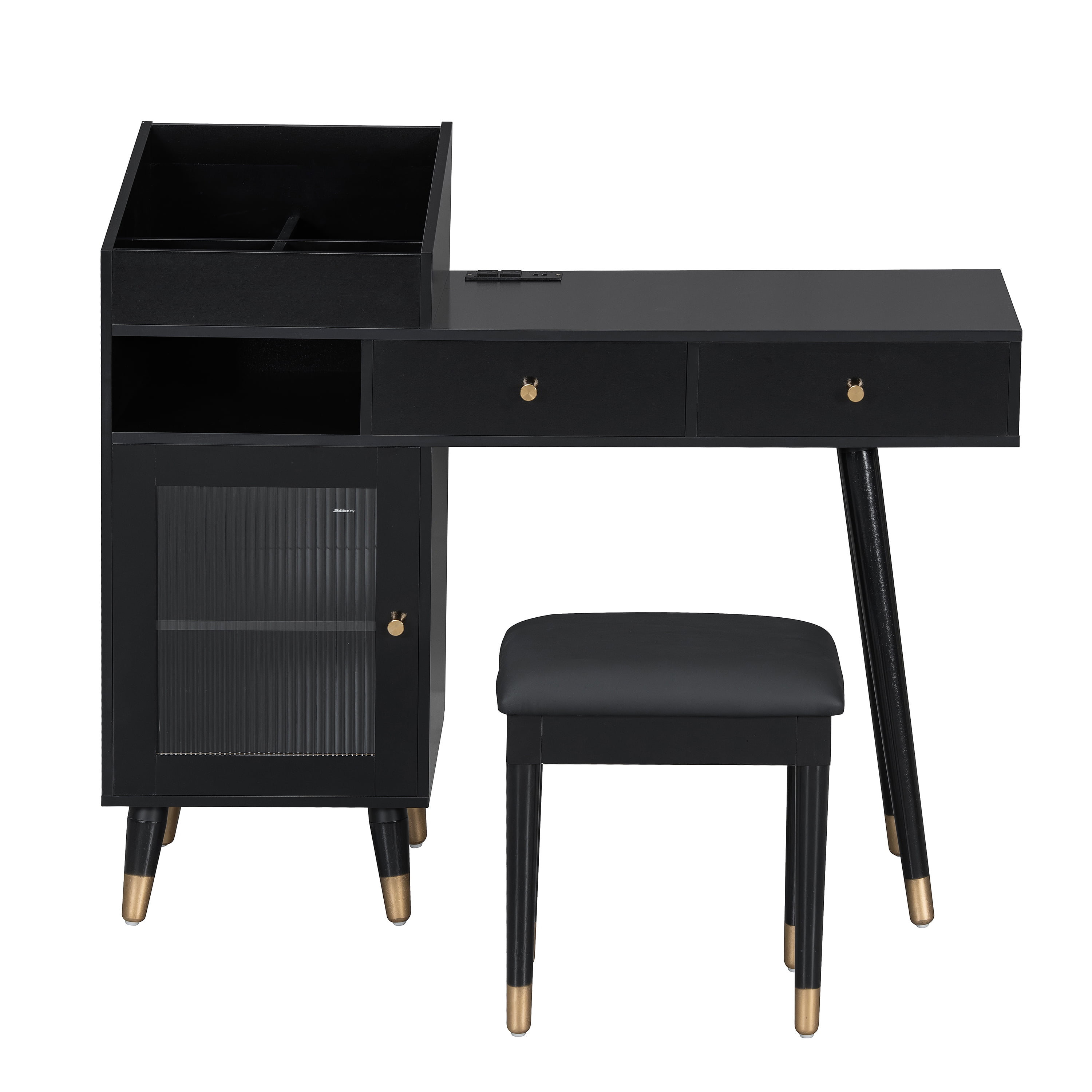 Euroco Modern Vanity Desk with Charging Station, Drawers & Cabinet – Makeup Table with Padded Stool, USB Ports & Storage for Bedroom or Office