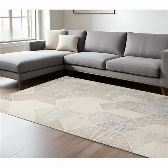 HomeRoots 609383 9 x 12 ft. Beige Gray & Ivory Wool Geometric Hand Woven Rectangle Area Rug