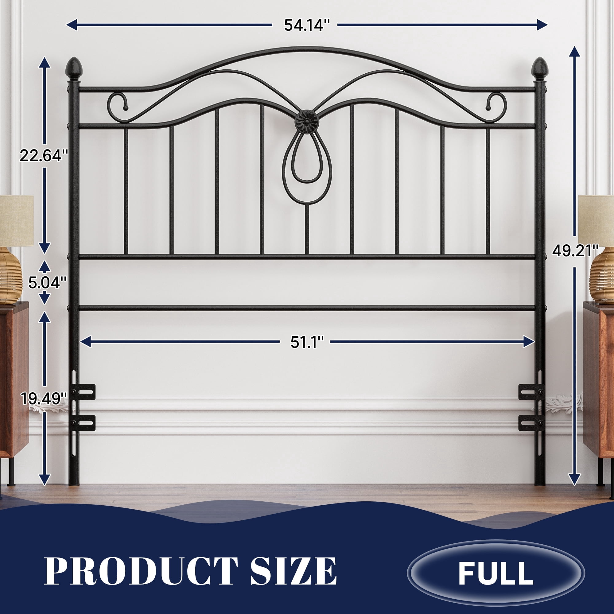 Yoneston Full Size Metal Headboard with Adjustable Height for Full Beds, Black