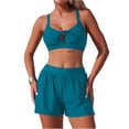 thumbnail image 2 of pstuiky Swimsuits for Women Solid Color Crew Neck Plus Size Adaptable Two Piece Swimwear Swimming Suits Workout Two-Piece Sets with Boy Shorts Women's Swimwear, 2 of 6