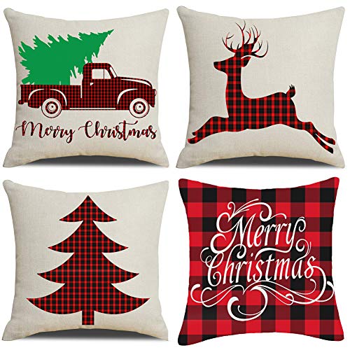 Artmag 20x20 Christmas Throw Pillow Covers, Decorative Outdoor Farmhouse Buffalo Plaid Plad