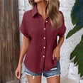 thumbnail image 2 of Auralook Women Solid Blouses Short Sleeve Button Down Shirts Turndown Collar Business Casual Dressy Work Tops Summer Spring Clothes, 2 of 7