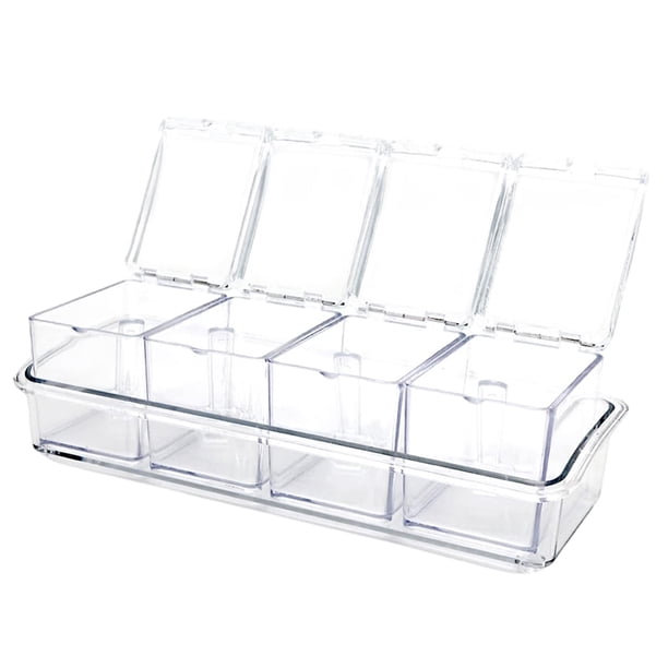 Caja de condimentos transparente, material acrílico de primera calidad que ahorra espacio, bandeja cuatro en uno, diseño de alta transparencia para una fácil identificación, desmontable, perfecta
