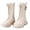 Beige, variant on Kids Girls Combat Boots Chunky Sole Non-Slip Mid-Calf Boots Lace-Up Winter Casual Drawstring Leather Boots