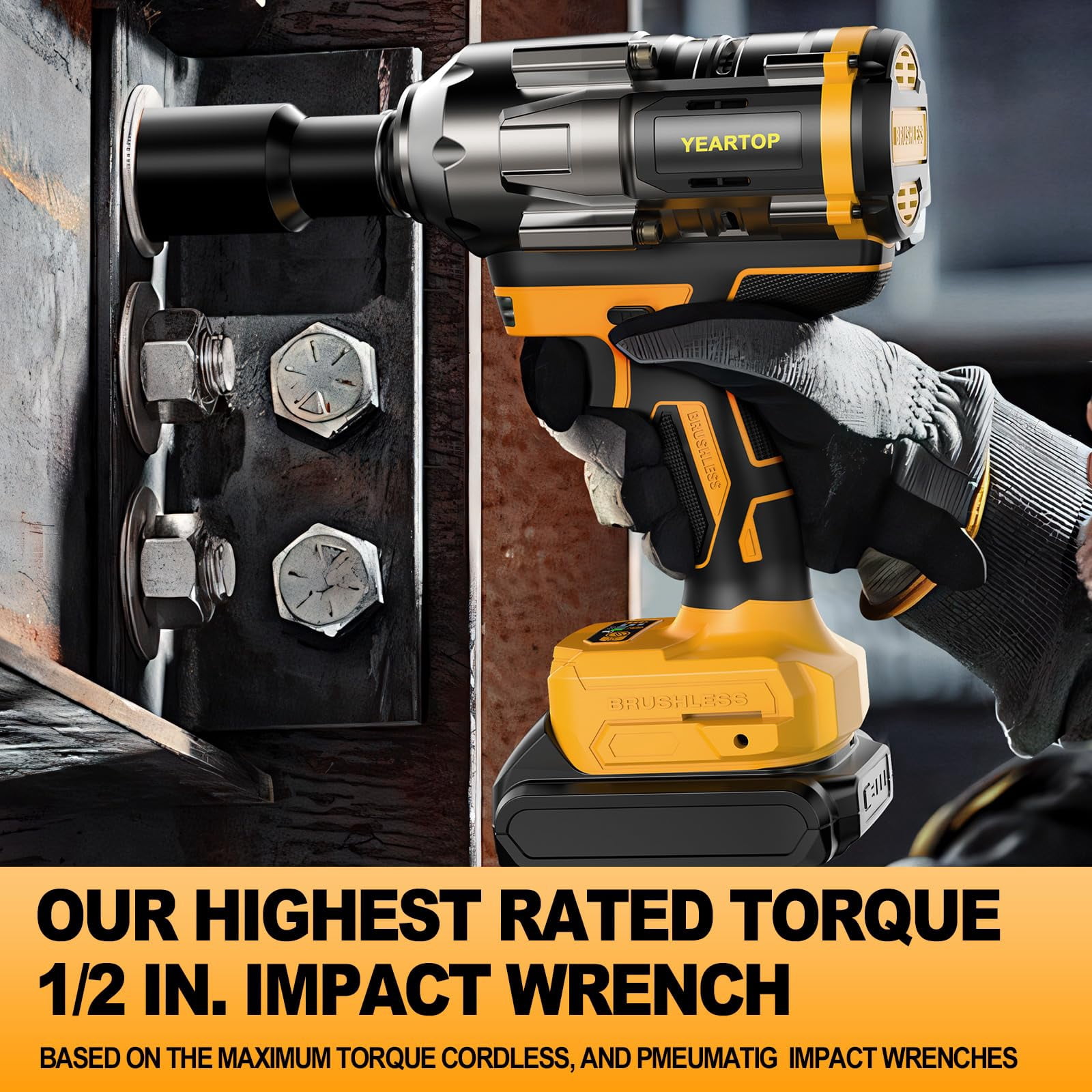 Cordless Impact Wrench 1/2 inch for Dewalt 20V Battery, 900FT-lbs(1200N.m) Driver Brushless, High Torque with 6 Pcs Sockets & Gift Box (No Battery)