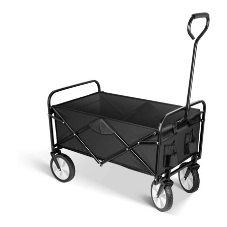 CoSoTower Modern Heavy Duty Folding Portable Hand Cart with Removable Canopy, Adjustable Handles and Double Fabric for Shopping, Picnic, Beach, Multipurpose, Black