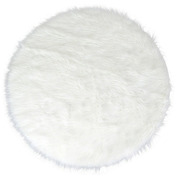 Alair White Round Faux Fur Area Rug 5, Round White Area Rug