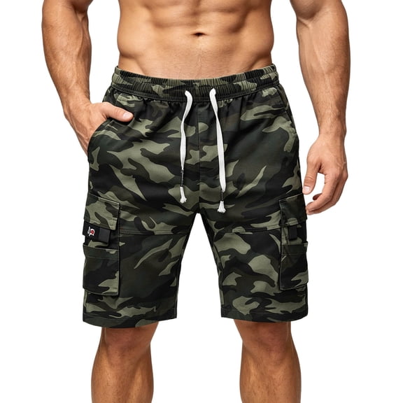 Athletic Shorts for Men Print Drawstring Elastic Waist Pocket Loose Shorts