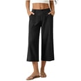 thumbnail image 2 of Yuanlook Women's Tailored Linen-Blend Vacation-Ready Wide-Leg Capri Pants, High-Waist Cropped Trousers with Button Fly & Patch Pockets for Office Wear, 2 of 8