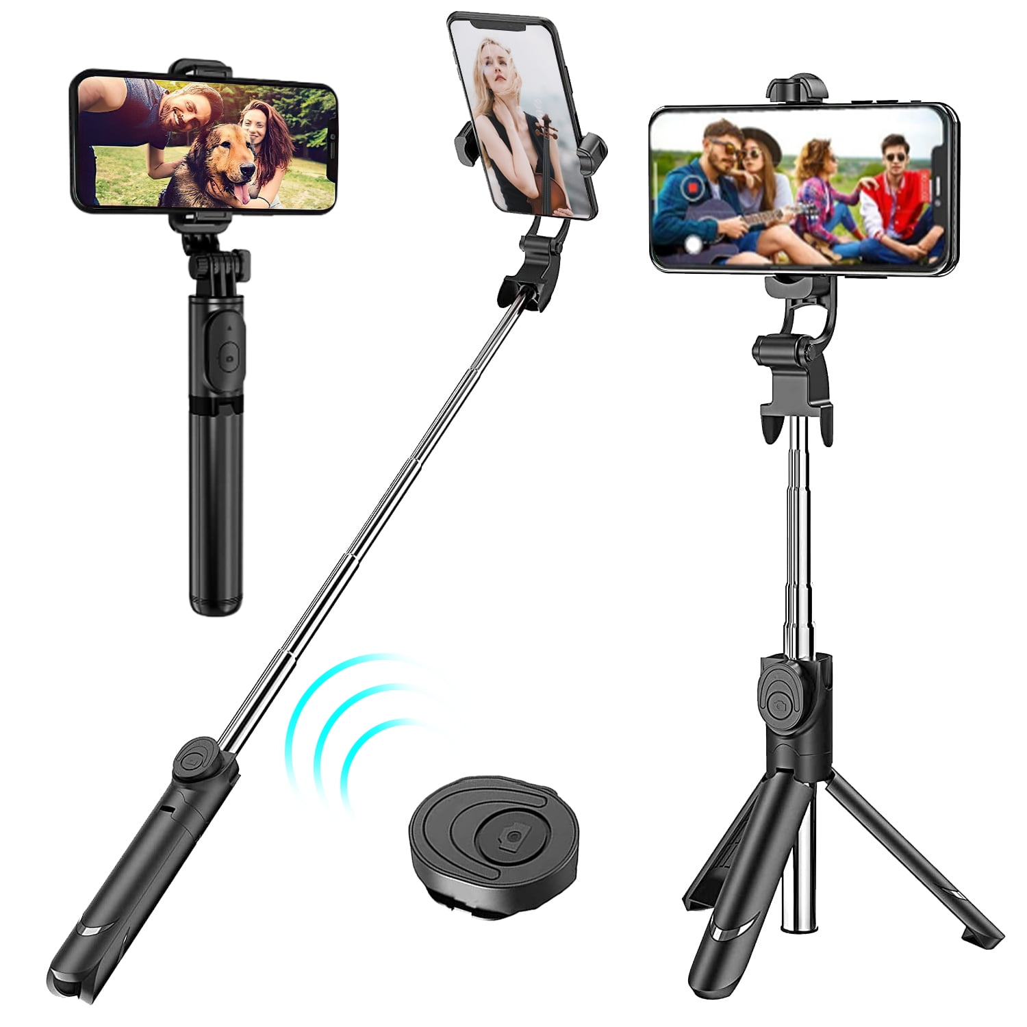 6 in 1 Wireless Bluetooth Selfie Stick Pink Portable Extendable Selfie Stick with Wireless Remote and Tripod Stand Compatible with All Types of Smartphones 