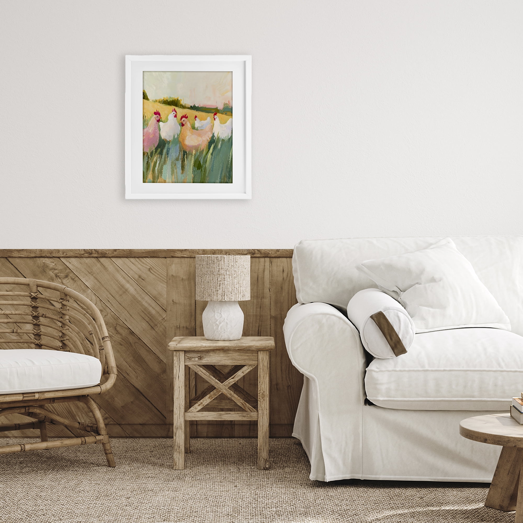 Stupell Industries Sunlit Flock of Chickens White Framed Print Under Glass, design by The Prints Vibe