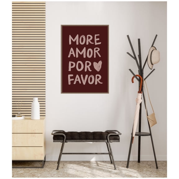 Kate and Laurel Framed Canvas Wall Art Print More Amor Por Favor Hand Painted Typography Maroon by Lucky Guava, 23 x 33 Sylvie Beaded Dark Gold Frame, Modern Contemporary, Typography Art for Wall