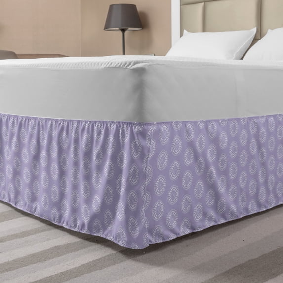 Abstract Bed Skirt, Random Sketch Style Dots in Circles Simplistic Illustration Print, Elastic Bedskirt Dust Ruffle Wrap Around for Bedding Decor, 4 Sizes, Lavender Blue Pale Mauve, by Ambesonne