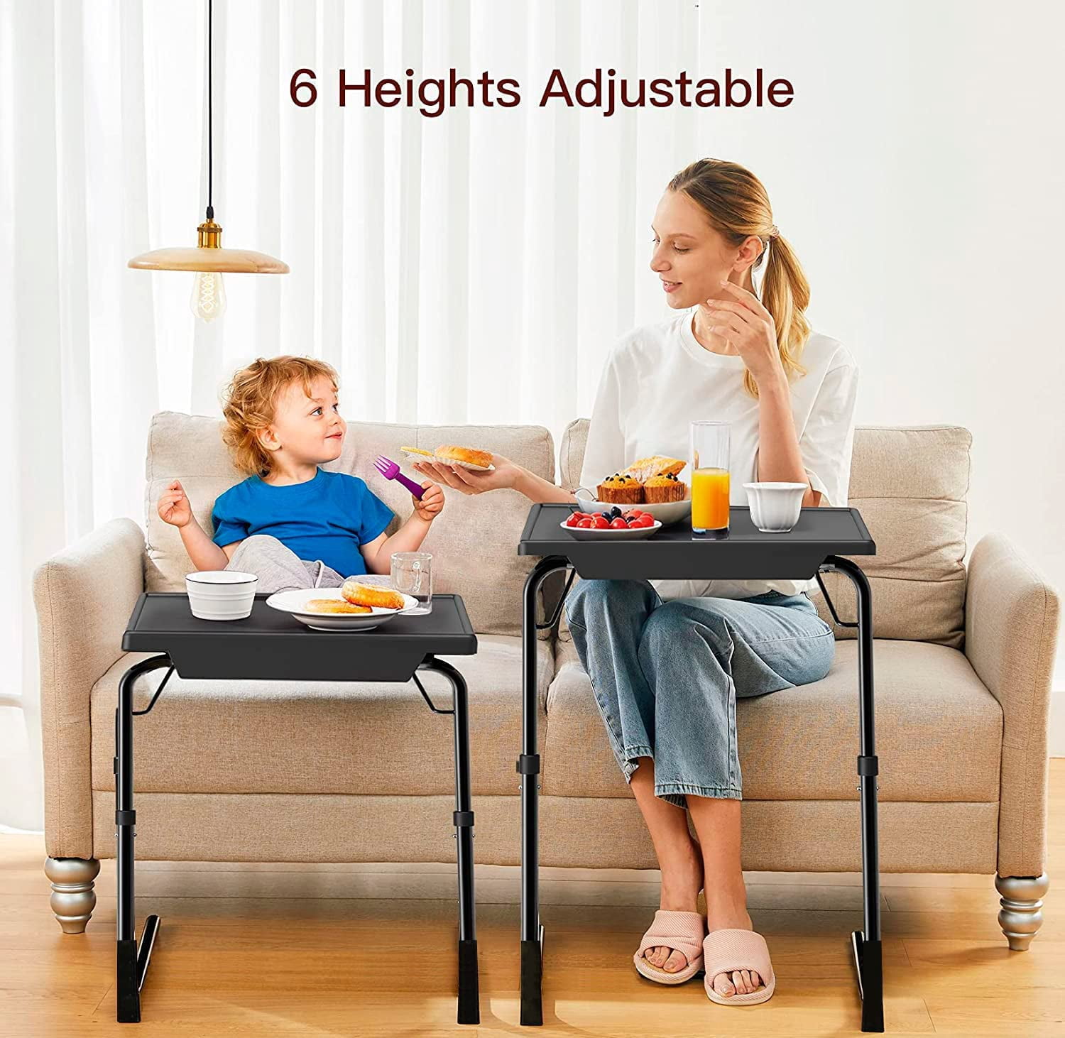CHITOOMA Adjustable Folding TV Tray with 6 Heights and 3 Tilt Angles Black