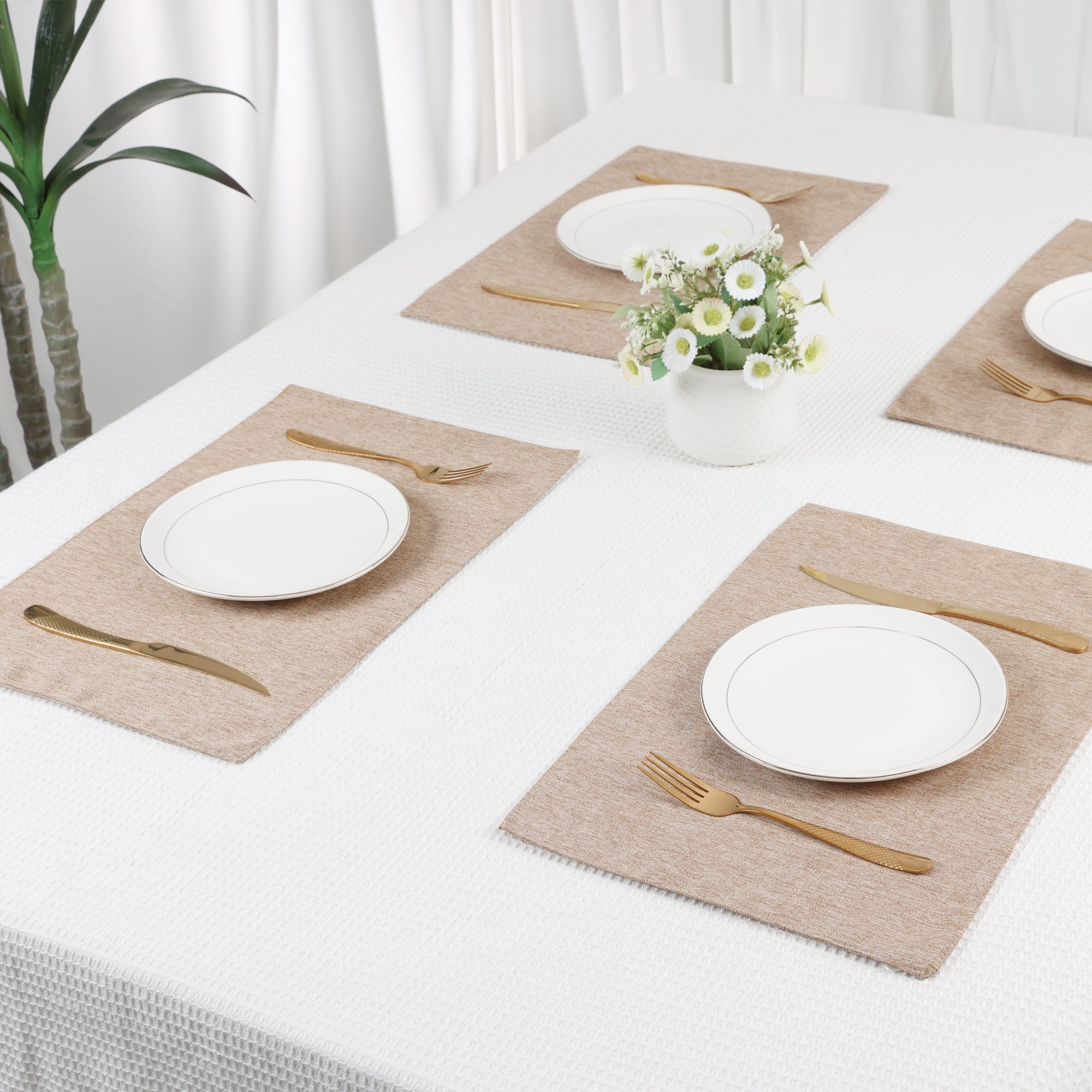 Unique Bargains Table Placemats 6 Pcs Polyester Placemats for Dining Table Decor Khaki 18"x12"