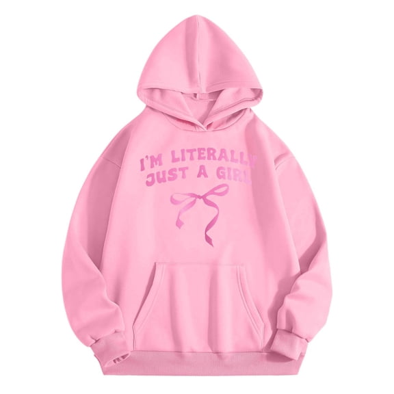 Kiijoy Big Girls Hoodie Letter Bow Print Hooded Sweatshirt Casual Active Pullover Hoody