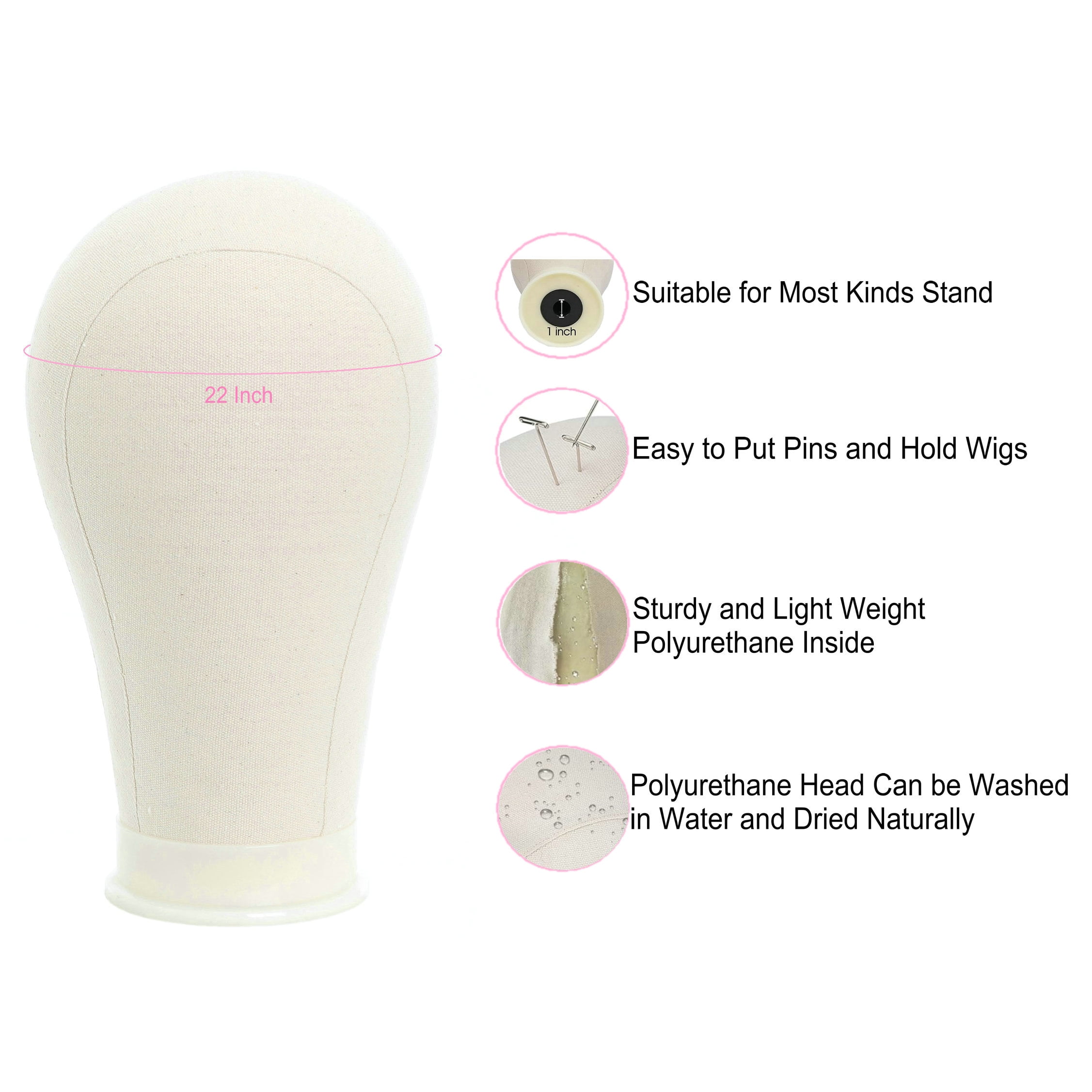 RYHAIR 22 inches Canvas Mannequin Head with Tripod Stand Wig Cap T Pins Rat Tail Comb and Hairpins for Wig Making Practice Styling Training Display