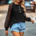 thumbnail image 4 of Women Pullover Top Lantern Sleeve Button Front Breathable Hollow Out Lace Splicing Fall Top for Lady Black S, 4 of 8