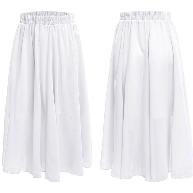 MSemis Jupes Longues en Maille à Double Couche pour Filles, Robe de Danse pour Studio de Ballerine, Pratique, Blanc 75cm