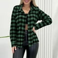 thumbnail image 2 of UPPADA Womens Button Down Plaid Shirts Long Sleeve Oversized Stretchy Shacket Shirts Casual Loose Fit Blouses Tops Dressy Lapel Neck Tunics Tops Green,XL, 2 of 6