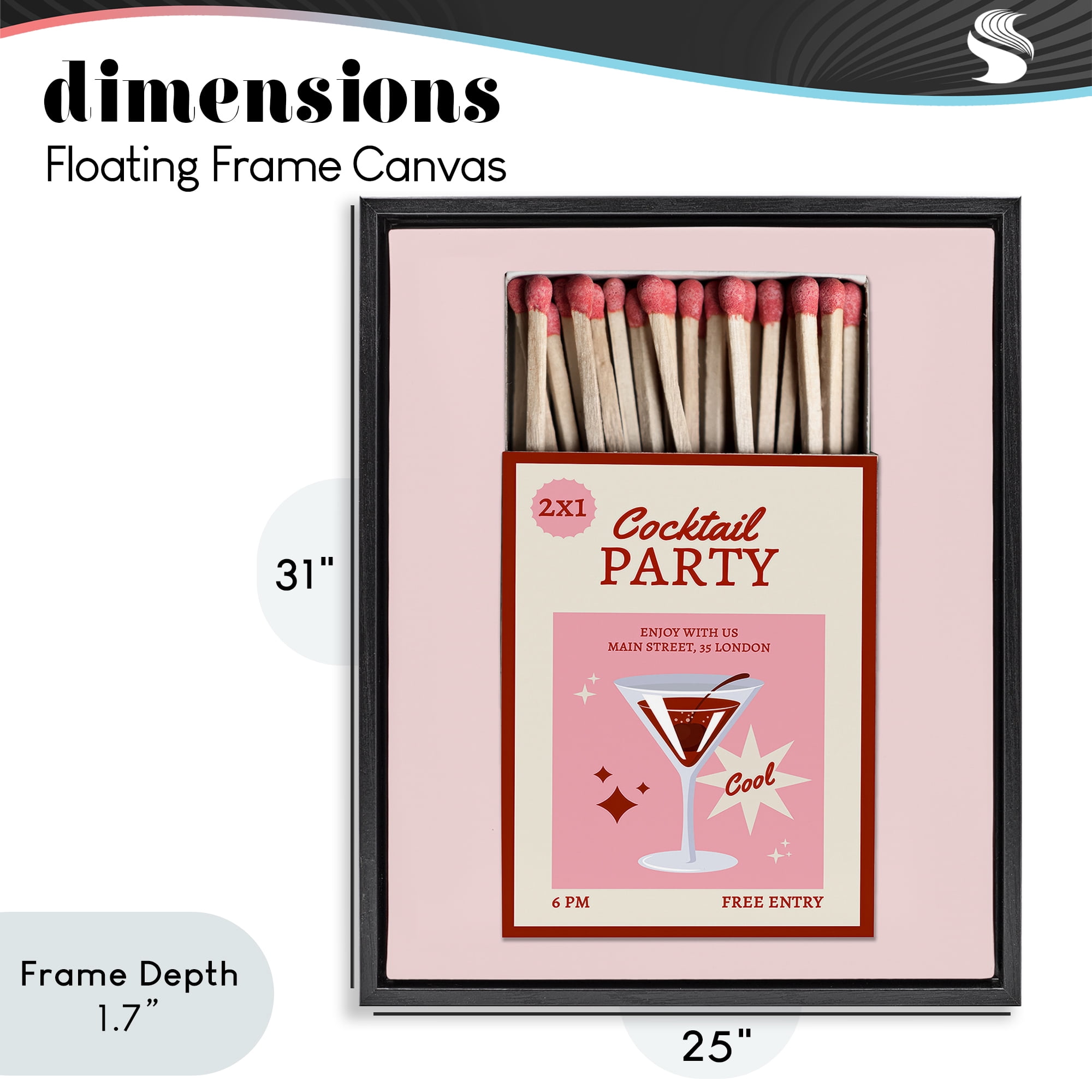 Stupell Industries Cocktail Party Matchbox Black Framed Floater Canvas Wall Art, design by CAD Designs