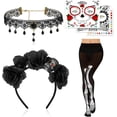 thumbnail image 5 of HOWAF Day of the Dead Headband Face Tattoo Gems Skeleton Tights Necklace Day of the Dead Costume Accessories for Women, Rose Floral Crown Headband Skeleton Halloween Temporary Tattoos Sugar Skull, 5 of 8
