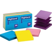 Highland Self-Stick Pop-up Notes, 3 x 3, Assorted Bright Colors, 100 Sheets Per Pad, 12 Pads Per Pack