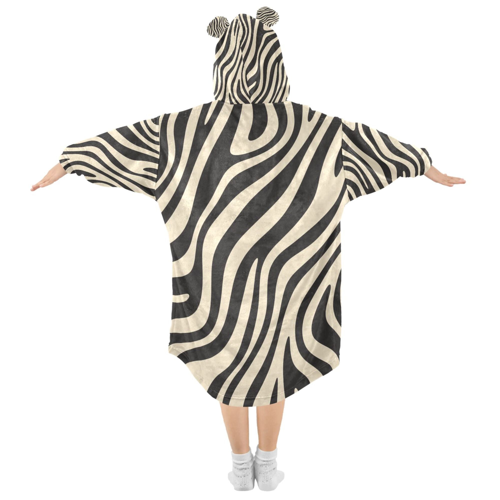 FORMRS Wearable Blanket Hoodie with Sleeves for Kids Cozy Flannel Sweatshirt, Black Lines