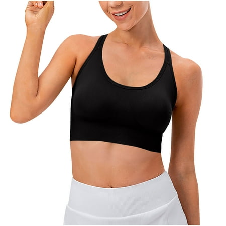 Women s Sport Seamless Racerback Sports Bra Padded Seamless Support Bra for Yoga Gym Workout Fitness Cropped Tops Summer Tank Tops for Lady 2024 Black L