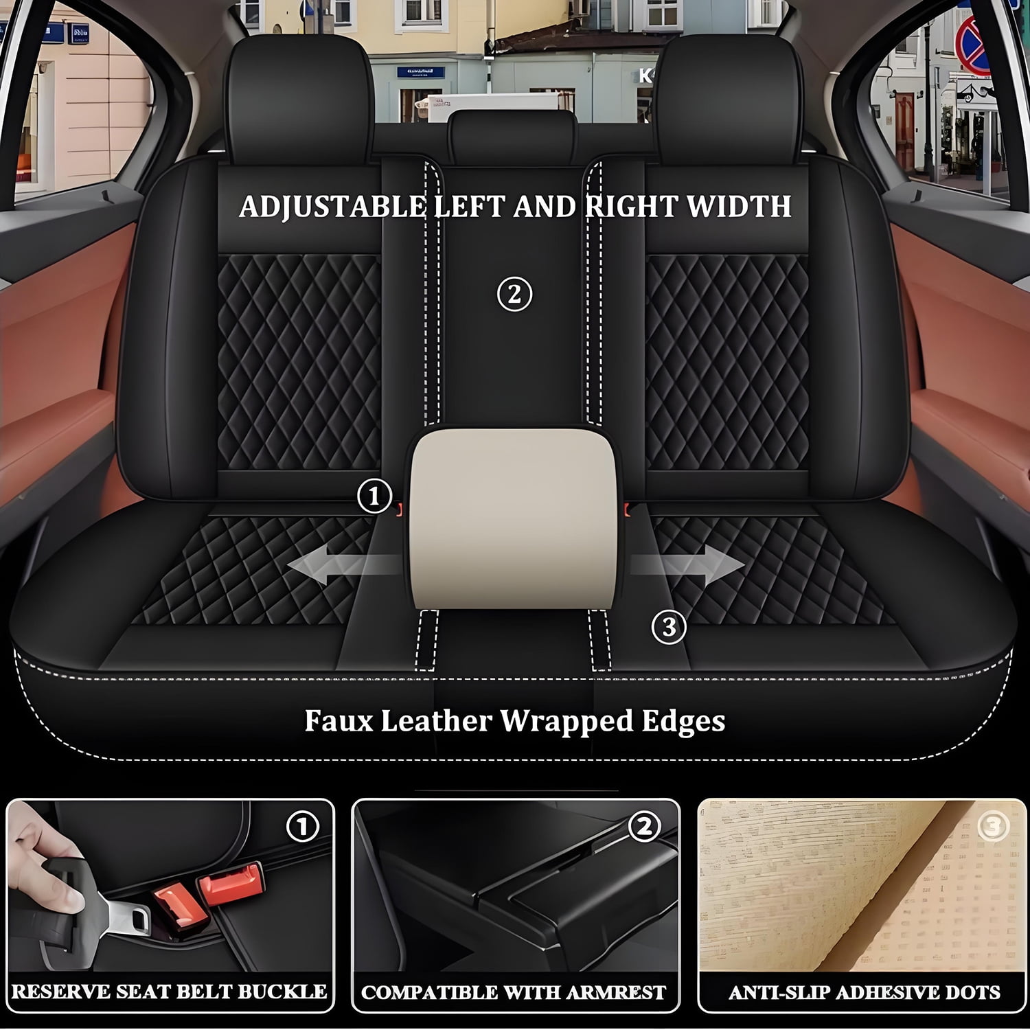 Car Seat Covers Full Set Fit for Chevy Colorado 2015-2024 Waterproof Faux Leather Car Seat Cushions Automotive 5 Seat Covers Set（Black）