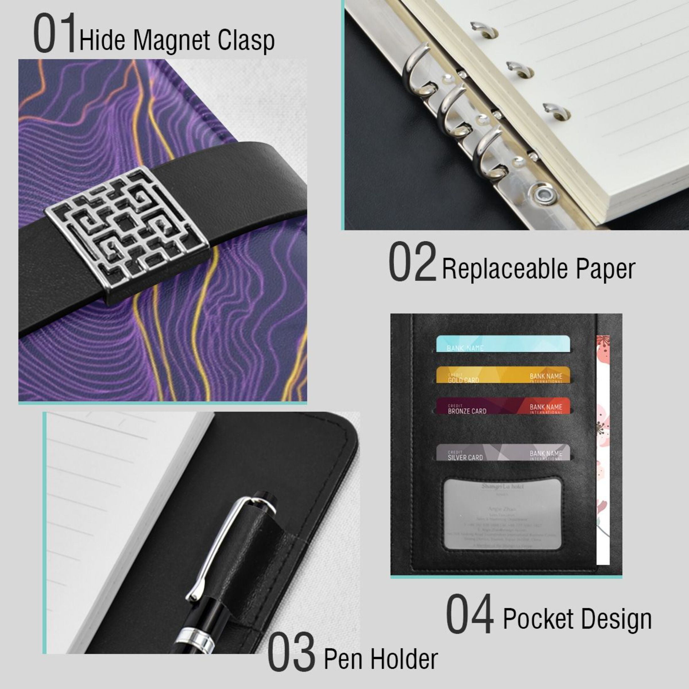 Leather Planner Leather Notebook Notebook Journal Binder Design Pen Pocket Design Convenient for Storage Pretty Purple Mountain