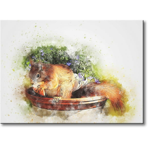 Squirrel Painting Picture on Stretched Canvas, Wall Art Décor, Ready to Hang