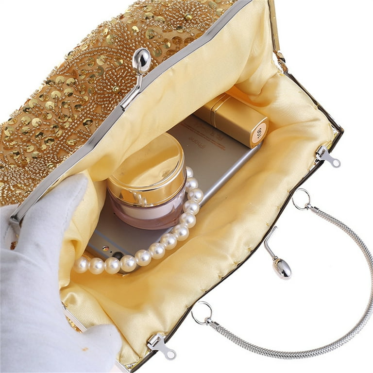 Fashion Beaded Sequin Pearl Clutch Bag for Women - Vintage Beaded Evening  Bag, Bridal Bag, Clutch Bag-Champagne