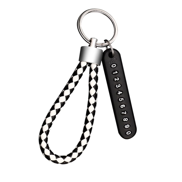Car Key Ring Anti-lost Rubber Keyring Knitted Portable Chain Anti-lost Car Car Key Chain, Black Number Plate and White Keyring