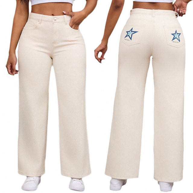 YDLCAFD Women's 90s Vintage High Rise Bootcut Jeans Star Patch Stretch Slim Spliced Wide Leg Denim Pants S