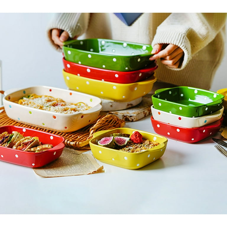 Qeeadeea Spotted Pattern Baking Pan Rectangular Lasagne Pan with Handle Ceramic Baking Dish Oven Proof white 22x13x4.5cm 550ml
