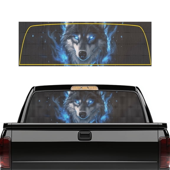 Psesaysky Blue Water Wolf Print Rear Window Decal, Quick Install Back Window Decal Easy Installation Waterproof Car Rear Windshield Sunshade for, 66.9 x 22.4 Inch