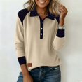 thumbnail image 4 of Vinsonshop Womens Long Sleeve Polo Shirts Color Block Button Down Collared V Neck Casual Ribbed Knit Henley Tops Fall Fashion Beige L, 4 of 6