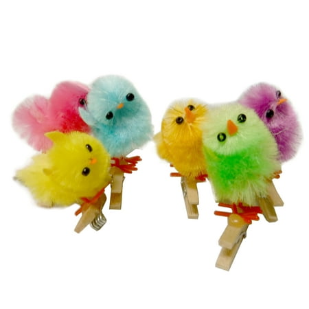 Miniature Clothespins - Set of 6 Decorative Miniature Easter Chicks on Clothespin, Chenille